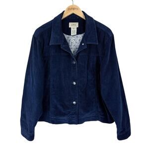 L.L. Bean Corduroy Barn Jacket Floral Lining Cotton Blend Navy Blue Women's L